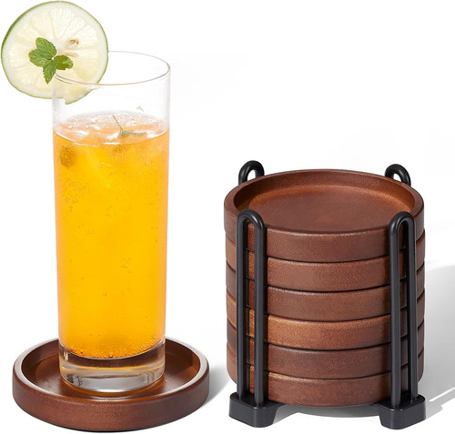 Set wooden coasters with - 6,