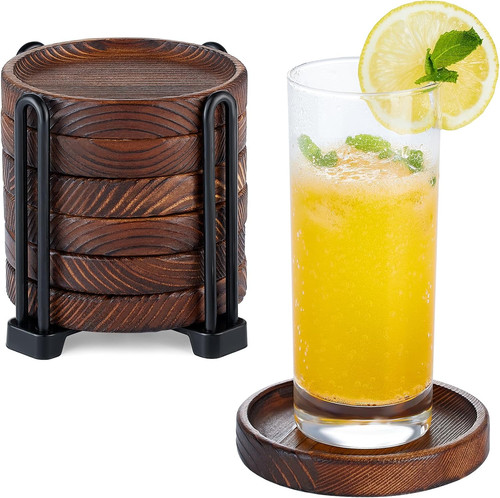 Set wooden coasters with - 6,