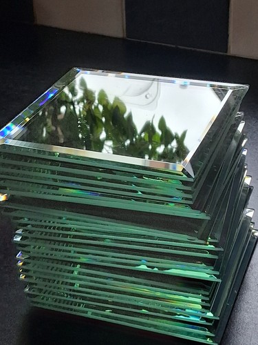 Square mirrored glass coasters - mirrored,